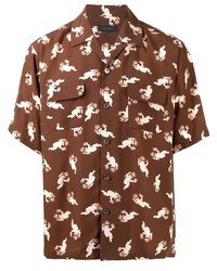 Мужская коричневая рубашка с коротким рукавом с принтом от Undercover