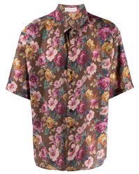 Мужская коричневая рубашка с коротким рукавом с цветочным принтом от Etro