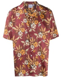 Мужская коричневая рубашка с коротким рукавом с цветочным принтом от Sss World Corp