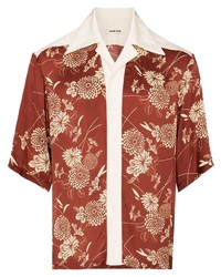 Мужская коричневая рубашка с коротким рукавом с цветочным принтом от Wales Bonner