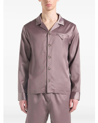 Коричневая сатиновая куртка-рубашка