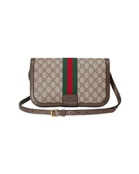 Коричневая сумка почтальона из плотной ткани от Gucci