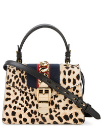 Женская коричневая сумка с леопардовым принтом от Gucci