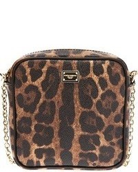 Коричневая сумка через плечо с леопардовым принтом от Dolce & Gabbana