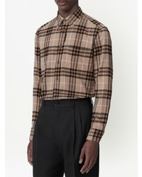 Мужская коричневая фланелевая рубашка с длинным рукавом в шотландскую клетку от Burberry