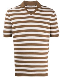 Мужская коричневая футболка-поло в горизонтальную полоску от La Fileria For D'aniello