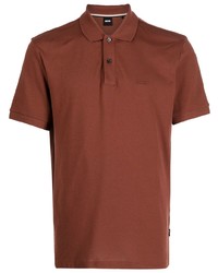Мужская коричневая футболка-поло с вышивкой от BOSS