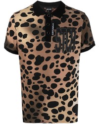 Мужская коричневая футболка-поло с леопардовым принтом от Just Cavalli