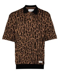 Мужская коричневая футболка-поло с леопардовым принтом от Wacko Maria