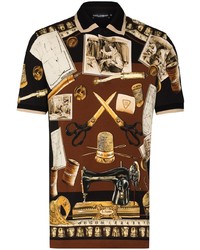 Мужская коричневая футболка-поло с принтом от Dolce & Gabbana