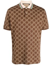 Мужская коричневая футболка-поло с принтом от Gucci