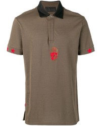 Мужская коричневая футболка-поло с принтом от Philipp Plein