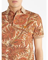 Мужская коричневая футболка-поло с цветочным принтом от Etro