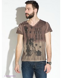 Мужская коричневая футболка с v-образным вырезом с принтом от Gaudi'