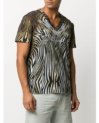 Мужская коричневая футболка с v-образным вырезом с принтом от Just Cavalli