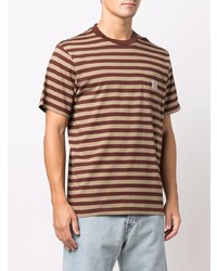 Мужская коричневая футболка с круглым вырезом в горизонтальную полоску от Carhartt WIP