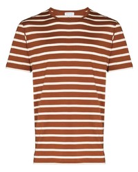 Мужская коричневая футболка с круглым вырезом в горизонтальную полоску от Sunspel