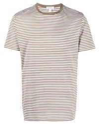 Мужская коричневая футболка с круглым вырезом в горизонтальную полоску от Sunspel