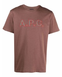 Мужская коричневая футболка с круглым вырезом с вышивкой от A.P.C.