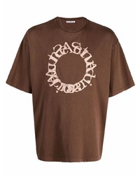 Мужская коричневая футболка с круглым вырезом с вышивкой от Acne Studios