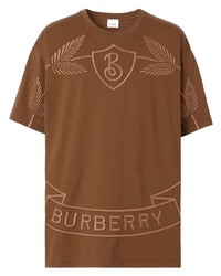 Мужская коричневая футболка с круглым вырезом с вышивкой от Burberry