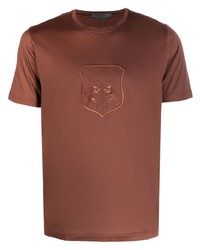 Мужская коричневая футболка с круглым вырезом с вышивкой от Corneliani