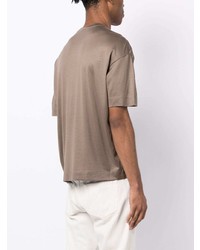 Мужская коричневая футболка с круглым вырезом с вышивкой от Emporio Armani