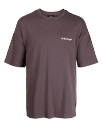 Мужская коричневая футболка с круглым вырезом с вышивкой от FIVE CM