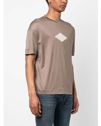 Мужская коричневая футболка с круглым вырезом с вышивкой от Emporio Armani