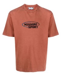 Мужская коричневая футболка с круглым вырезом с вышивкой от Missoni