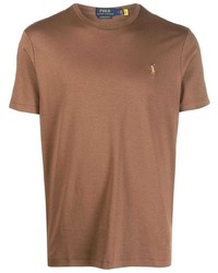 Мужская коричневая футболка с круглым вырезом с вышивкой от Polo Ralph Lauren