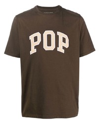 Мужская коричневая футболка с круглым вырезом с вышивкой от Pop Trading Company