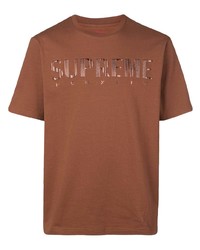 Мужская коричневая футболка с круглым вырезом с вышивкой от Supreme