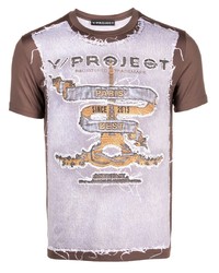 Мужская коричневая футболка с круглым вырезом с вышивкой от Y/Project