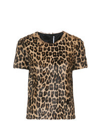 Коричневая футболка с круглым вырезом с леопардовым принтом