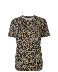 Женская коричневая футболка с круглым вырезом с леопардовым принтом от Etro