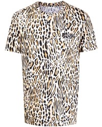 Мужская коричневая футболка с круглым вырезом с леопардовым принтом от Moschino