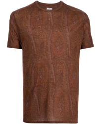 Мужская коричневая футболка с круглым вырезом с "огурцами" от Etro