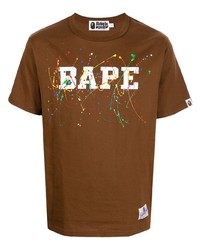 Мужская коричневая футболка с круглым вырезом с принтом от A Bathing Ape
