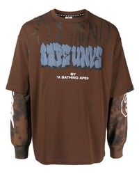 Мужская коричневая футболка с круглым вырезом с принтом от AAPE BY A BATHING APE