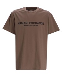 Мужская коричневая футболка с круглым вырезом с принтом от Armani Exchange