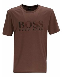 Мужская коричневая футболка с круглым вырезом с принтом от BOSS HUGO BOSS