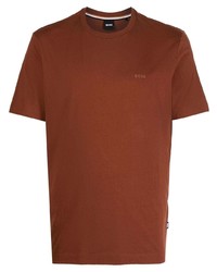 Мужская коричневая футболка с круглым вырезом с принтом от BOSS