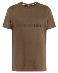 Мужская коричневая футболка с круглым вырезом с принтом от BOSS