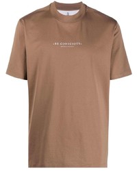 Мужская коричневая футболка с круглым вырезом с принтом от Brunello Cucinelli