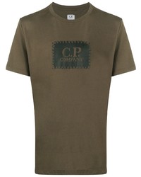 Мужская коричневая футболка с круглым вырезом с принтом от C.P. Company