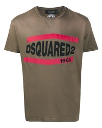 Мужская коричневая футболка с круглым вырезом с принтом от DSQUARED2