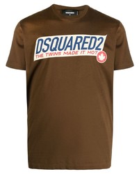 Мужская коричневая футболка с круглым вырезом с принтом от DSQUARED2