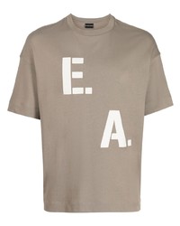 Мужская коричневая футболка с круглым вырезом с принтом от Emporio Armani