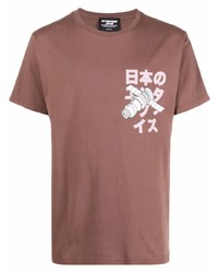 Мужская коричневая футболка с круглым вырезом с принтом от Enterprise Japan